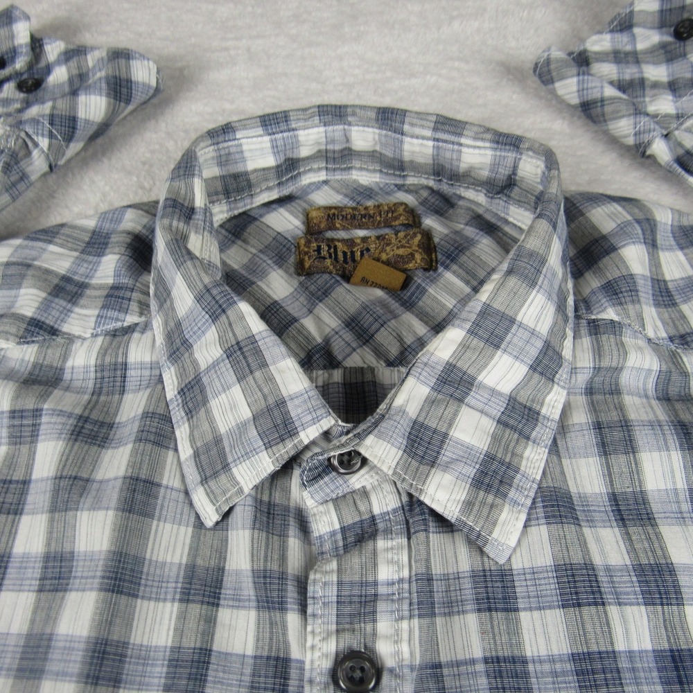 Blue Pronto Uomo‎ Mens XXL Blue Plaid Modern Fit Cotton Button Down Shirt
